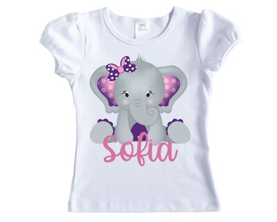 Baby Elephant Personalized Girls Shirt - Short Sleeves - Long Sleeves - image1